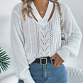 thumbnail image 7 of Diufon Fall Casual Womens Sweaters V Neck Long Sleeve Blouses Solid Color Hollow out Tops, 7 of 7