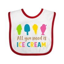 Inktastic All You Need is Ice Cream, Ice Cream Cone, Sundae Boys or Girls Baby Bib