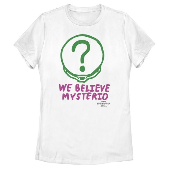 Women's Marvel Spider-Man: No Way Home We Believe Mysterio Pink and Green Graphic Tee White Large