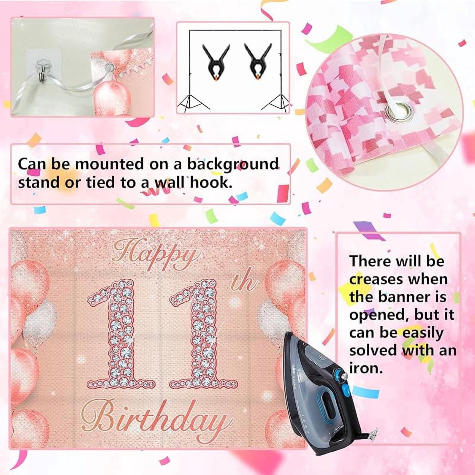 Geburtstags-Banner "11" In Gold & Pink – Aus Glitzer-Karton, Buchstaben Auf Schnur Verschiebbar