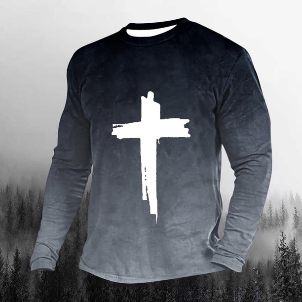 Blusas y camisas de manga larga con cuello redondo para hombre, blusa informal de moda con cuello redondo y estampado de manga larga, blusa de poliéster para hombre.