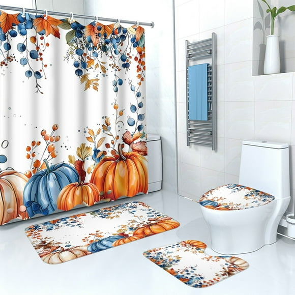 SIfdSeng Get it Fast Thanksgiving Pumpkin Shower Curtain Mat 4 Piece Set