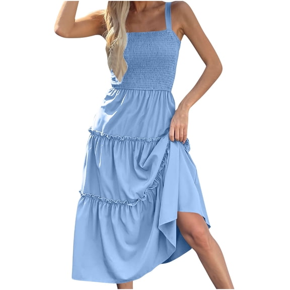 Npasoilc Summer Tank Dress for Women Crew Neck Sleeveless Dresses Casual Solid Color Flowy Long Dresses