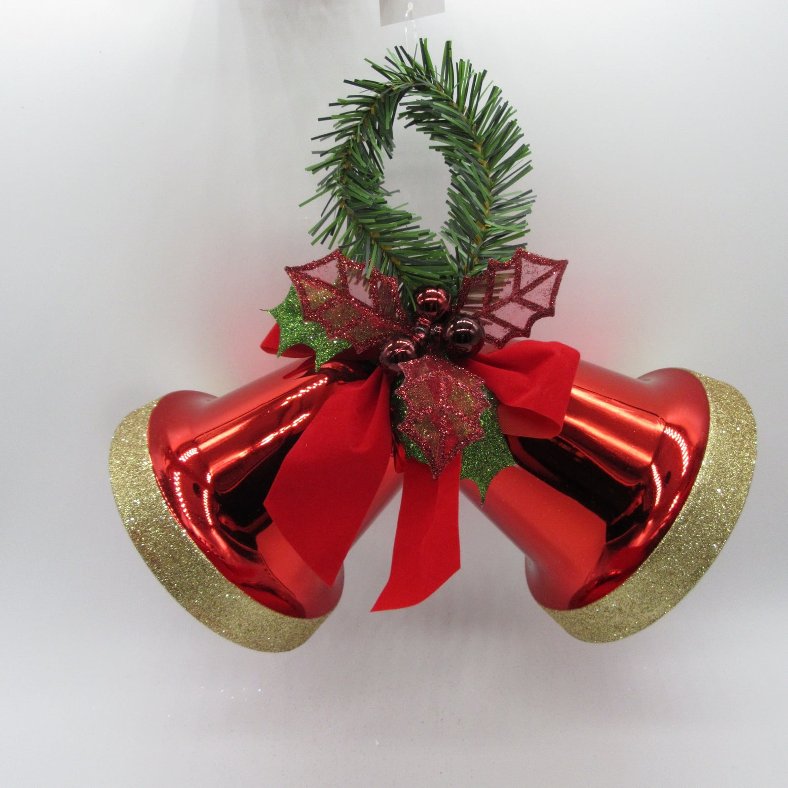 Nyc freeyork pursuitist Holiday Time Large Red/gold Holly Leaves Double Bell - Walmart.com