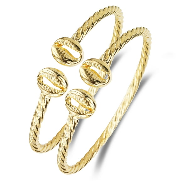 Better Jewelry Solid .925 Sterling Silver Cowrie Shell Coiled Rope Bangles (Pair) (Made in USA)