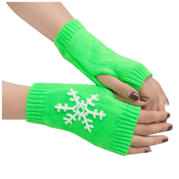 Seductiva Christmas Touchscreen Gloves Women'S Snow Embroidered Coloured Knitted Half Finger Christmas Warm Gloves Green
