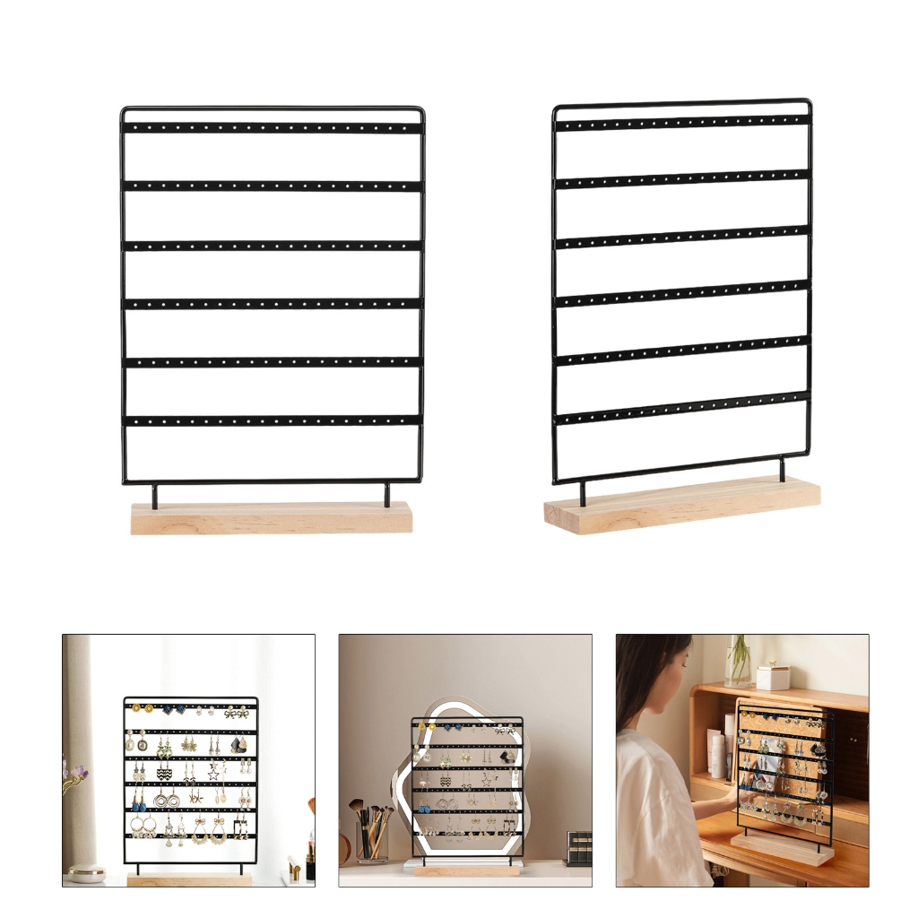 Yammee Earrings Organizer Jewelry Display Stand 6 Tiers Earring Holder Rack for Hanging Earrings Ear Studs with Wood Base Women