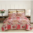 thumbnail image 1 of JML Quilt Set 3 Piece, Embossed Bedspread Bedding Set With 2 Shams, King, Pink & Green, 1 of 6