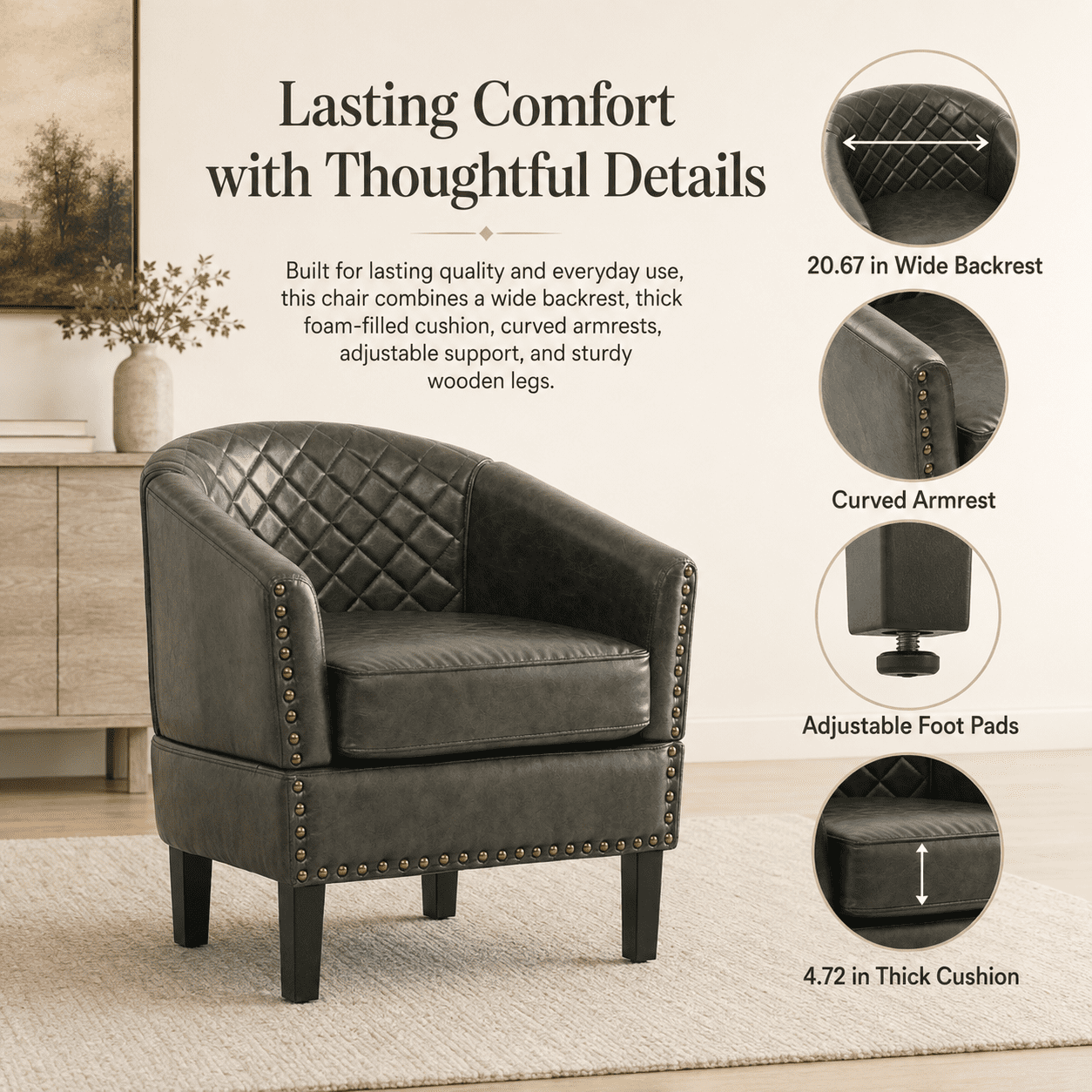 MOONMISS Barrel Accent Chair Club Armchairs Comfy chairs for Living Room, Bedroom,Olive Green
