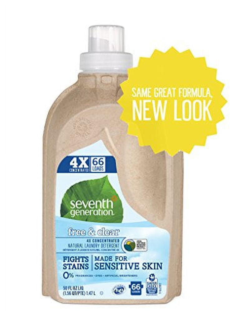 Seventh Generation Concentrated Laundry Detergent, Free and Clear Unscented, 66 loads, 50 Fl Oz (Packaging May Vary)
