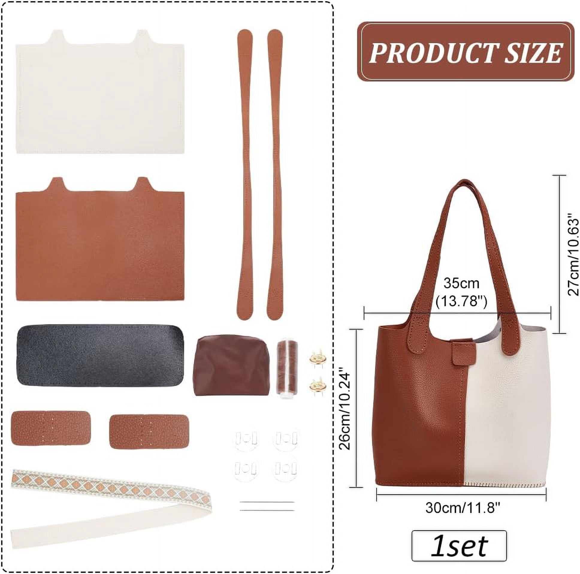 1set Sew on PU Leather bag Making Kit Including PU Leather Fabrics Polyester bag & bag Straps Clasp Needle Thread Camel 17~820x1~405x0.5~4.5mm