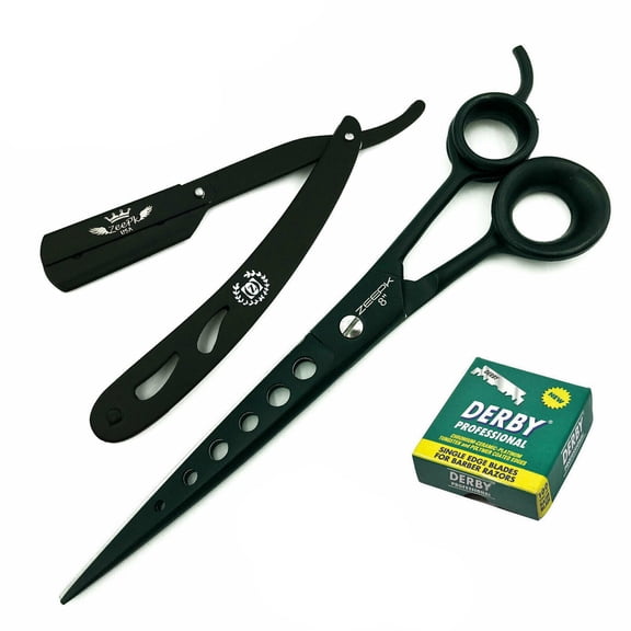 ZEEPK BARBER SALON HAIR STYLIST HAIR CUTTING SHEAR SCISSOR   SHAVING RAZOR BLACK