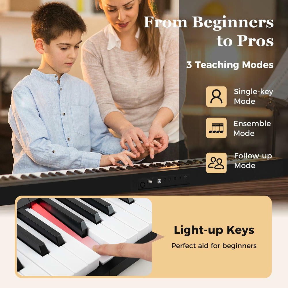 Resenkos 88-Key Portable Foldable Semi-Weighted Electric Piano Keyboard - Black