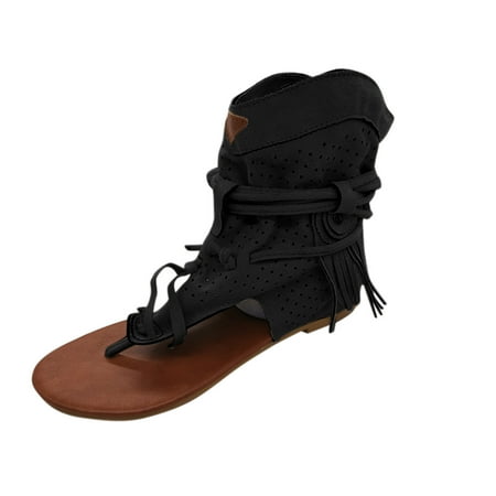 

TOYFUNNY Summer Retro Casual Fashion Flat Bottom Tassel Hollow Toe women s Sandals