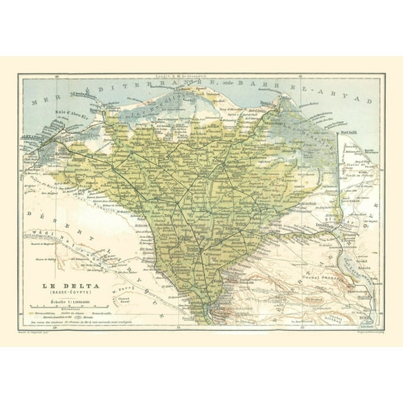 Historic Map - Egypt Nile Delta - Baedeker 1913 - Vintage Wall Art