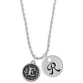 thumbnail image 1 of Delight Jewelry Silvertone Antiqued Round Seal - Initial - E - Silvertone Script Initial Disc - R - Charm Necklace, 20"+3", 1 of 4