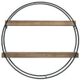 Gallery Solutions Industrial Round Wall Shelf, Black Metal and Wood