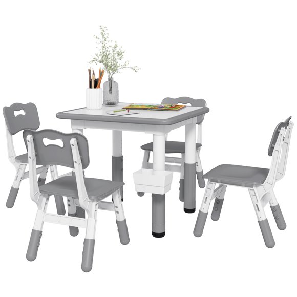 Qaba 5 Pieces Height Adjustable Kids Table and Chair Set for Playroom Grey