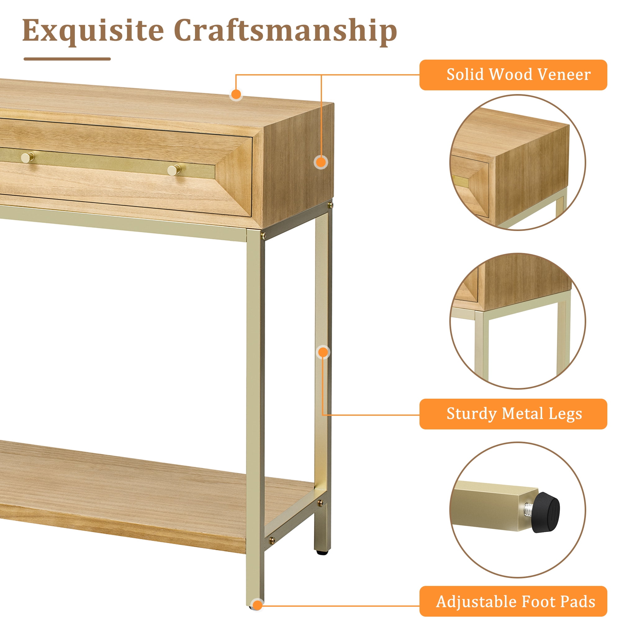 EUROCO Retro Hallway Table Sofa Table for Hallway,Living Room,Natural