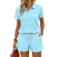 thumbnail image 2 of ASDFVBKG Polo Shirts Set for Women Short Sleeve Collared Button Golf Tee and Shorts Cotton Business Casual Summer Work Tops Light Blue 3XL, 2 of 8
