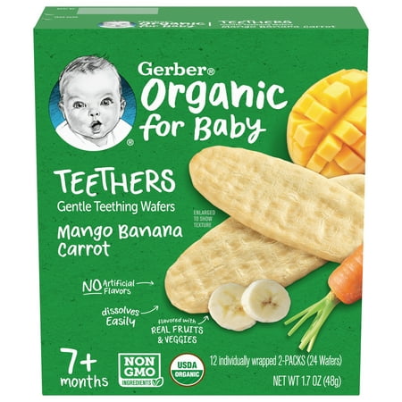 Gerber 2nd Foods Organic for Baby Teethers Baby Snack, Mango Banana Carrot, 1.7 oz Box (72 Pack)