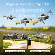 Drone with 4.3 Screen on Remote, Foldable Wefone M3, HD Camera, Obstacle Avoidance, Brushless Motor, Optical Flow, Lightweight, 2 Batteries, Gray