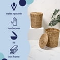 thumbnail image 2 of happimess Nora Coastal Bohemian Handwoven Water Hyacinth 5.7-Gallon Tapered Round Wicker Waste Basket with Lid, Natural (Set of 2), 2 of 5