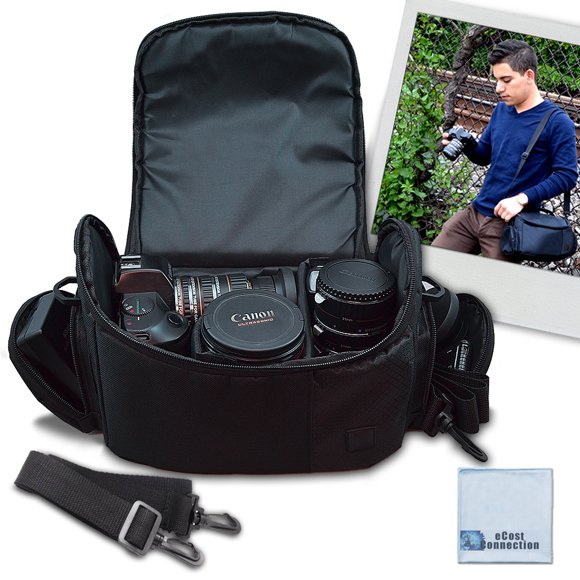 Grand Sac de Transport Rembourré pour Appareil Photo Numérique / Vidéo / Étui pour Appareils Photo Reflex Numériques Nikon, Sony, Pentax, Olympus Panasonic, Samsung et Canon + Chiffon en Microfibre eCostConnection