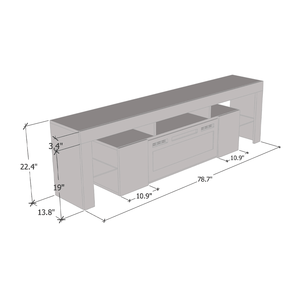 Soleo BL-EF Fireplace TV Stand for TVs up to 90", Modern High Gloss 79" Entertainment Center, Electric Fireplace TV Media Console with Storage Cabinets