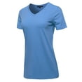 thumbnail image 2 of A2Y Women's Basic Solid Premium Cotton Short Sleeve V-neck T Shirt Tee Tops Blue Mist 3XL, 2 of 6
