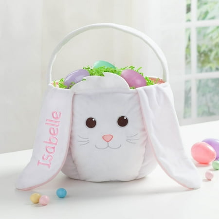 Personalized Kids Embroidered Easter Basket – White Bunny