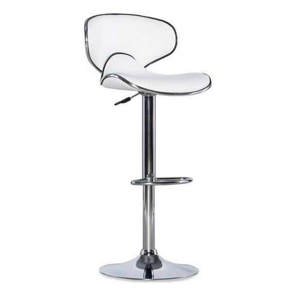 Pemberly Row 32" Adjustable Metal/Faux Leather Swivel Barstool in White/Chrome