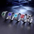 thumbnail image 2 of HIJONES Men's Stainless Steel Unique Engraved Pattern Multicolor Gem Ring Engagement Wedding Band Jewelry Gift Green Gemstone Silver Size 7, 2 of 3