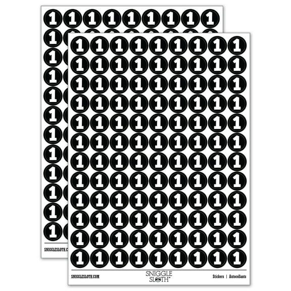 Number 1 One Fun Bold Font 200  Round Stickers - Black - Gloss Finish - 0.50" Size