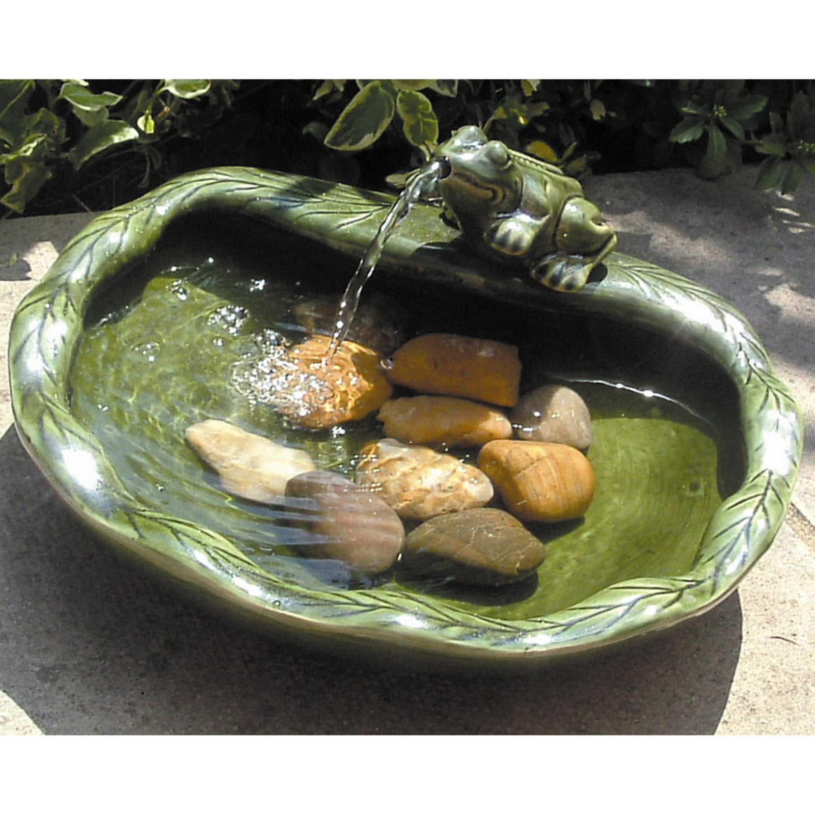 Ceramic Solar Frog Fountain Glazed Gre by Supplier Generic