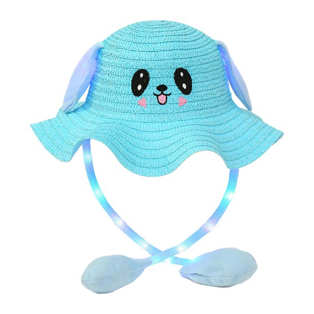 Sombrero de conejito para niños con luz, protección solar, gorra de pescador de moda, sombrero de paja para regalo Azul