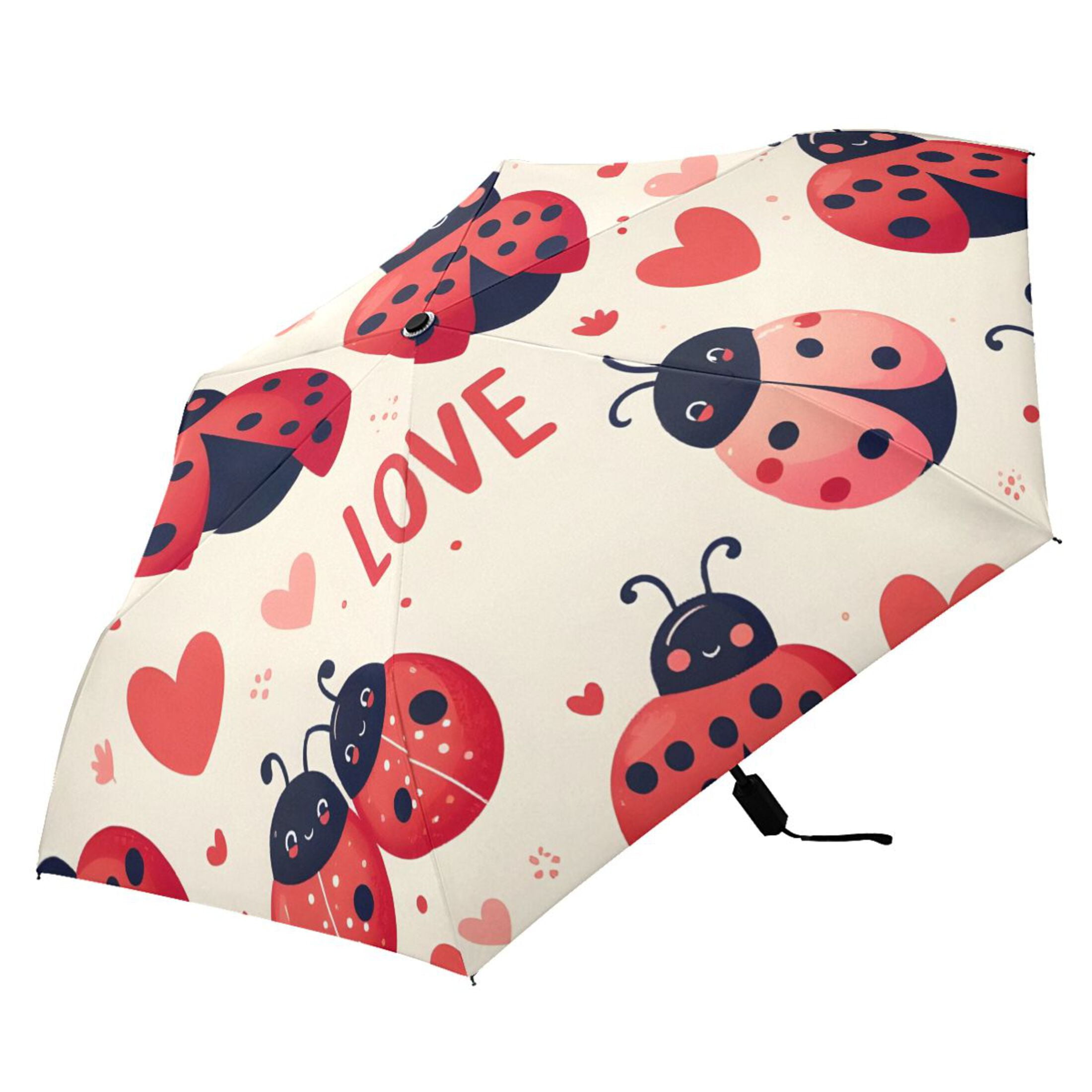 Ladybugs Heart Love Compact Sun Umbrella Windproof Travel Umbrellas for Rain Strong Portable UV Protection