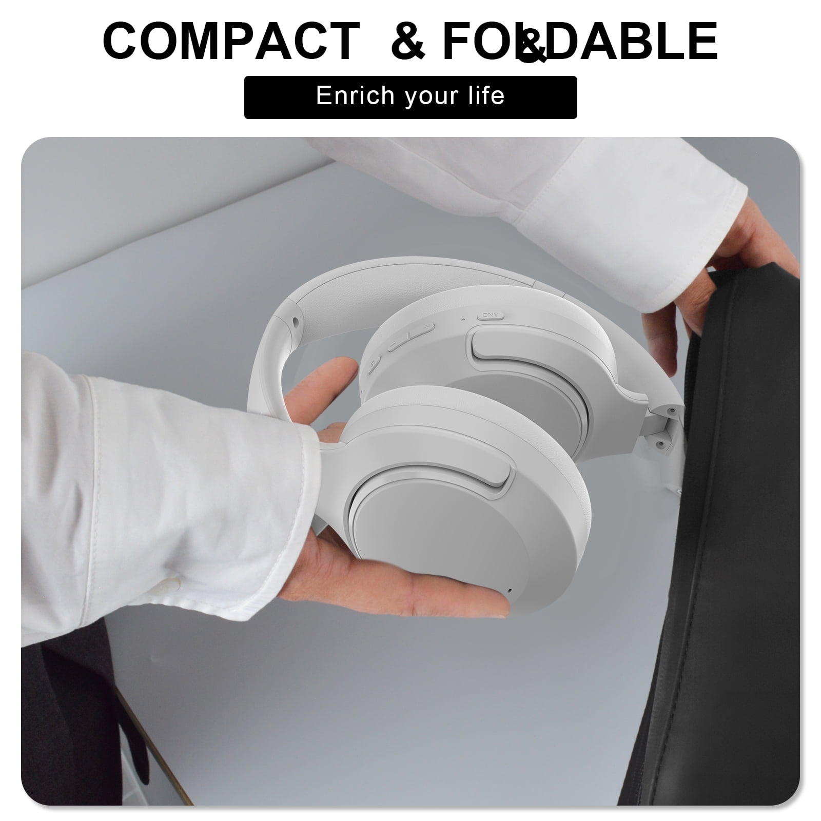 FOFUN NC50 Hybrid Active Noise Cancelling Headphones Wireless Bluetooth 6.0, Foldable Over Ear Headphones, Custom EQ via App, 65 Hours Playtime, Low Latency Game Mode, Multipoint Connection