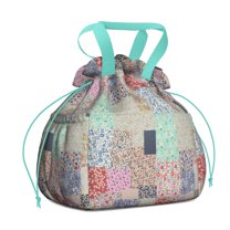 Pioneer Flower Drawstring Lunch Bag Women - Drawstring Lunch Bag Insulated for Work Office - Stain-Resistant Large Lunchbags for Women with Multi-Pockets