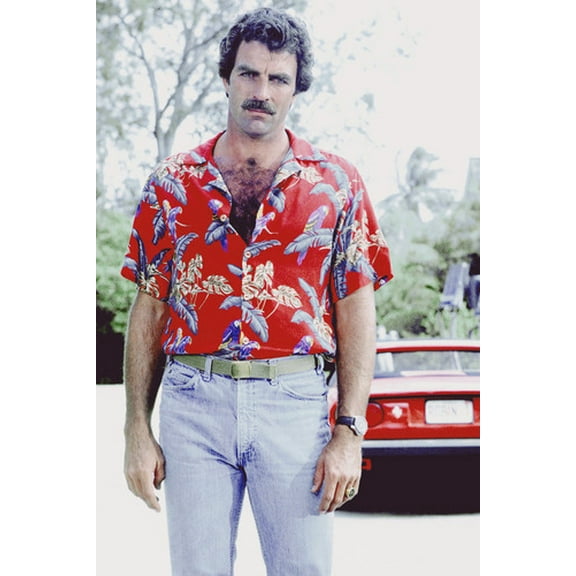 Tom Selleck Hawaiin Shirt as Magnum with Ferrari in background 24x36 Poster