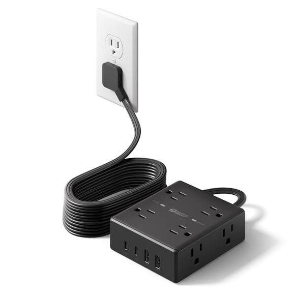 Cable de extensión Power Strip, protector contra sobretensiones, 15 pies, 8 salidas, 4 USB