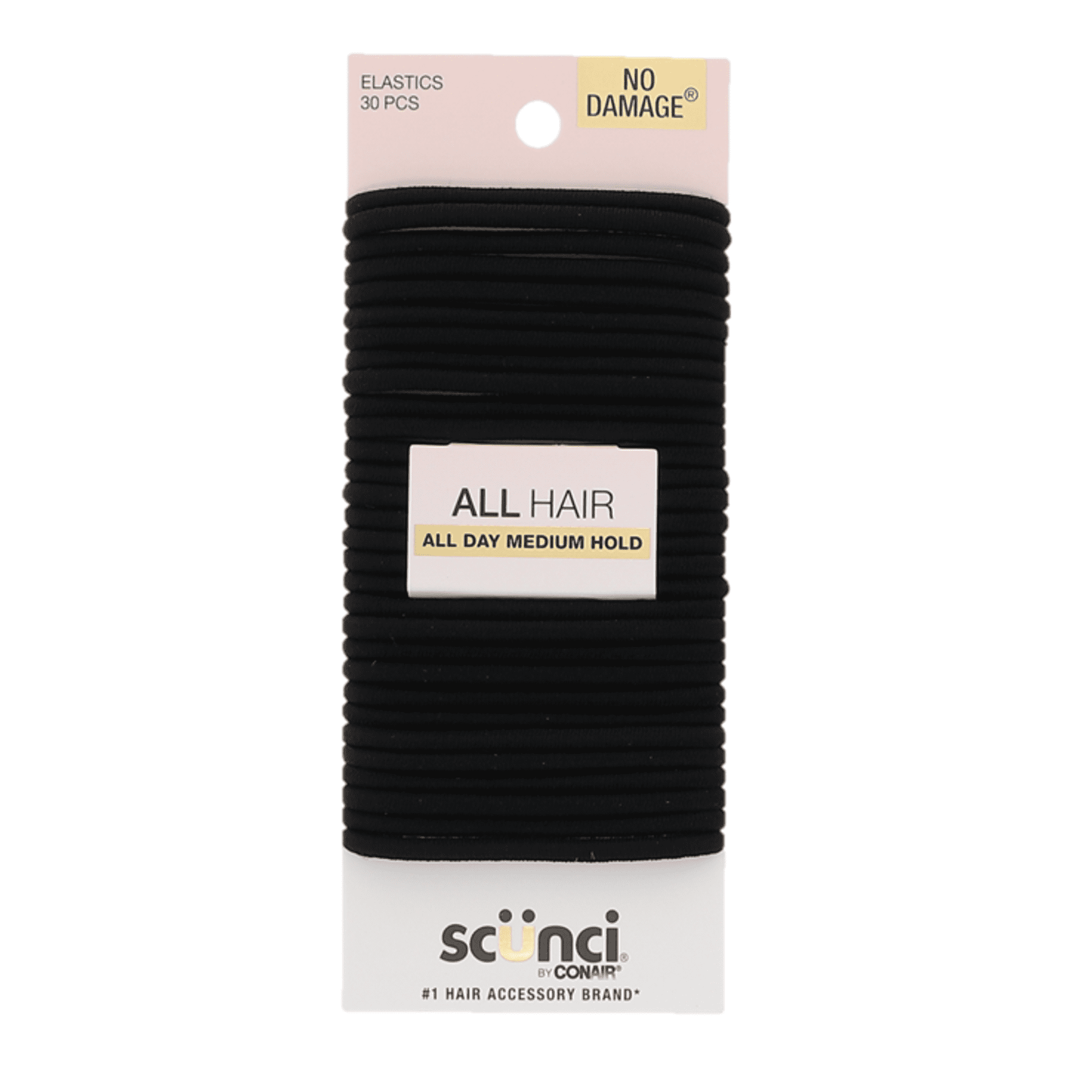 Scunci No Damage No Metal Hair Ties, Black, 30 Count Ponytail Holders