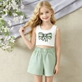 thumbnail image 2 of RMGVDSD Summer Girls Outfits Graphic Print T-Shirt Cute Bow Print Sleeveless Crop Tops And Shorts 2 Piece Set Casual Fashion Clothing 8-9 Years, 2 of 5