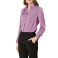 thumbnail image 5 of INSPIRE CHIC Women's Ruffled Stand Collar Long Sleeve Button Office Satin Shirt S Purple, 5 of 7