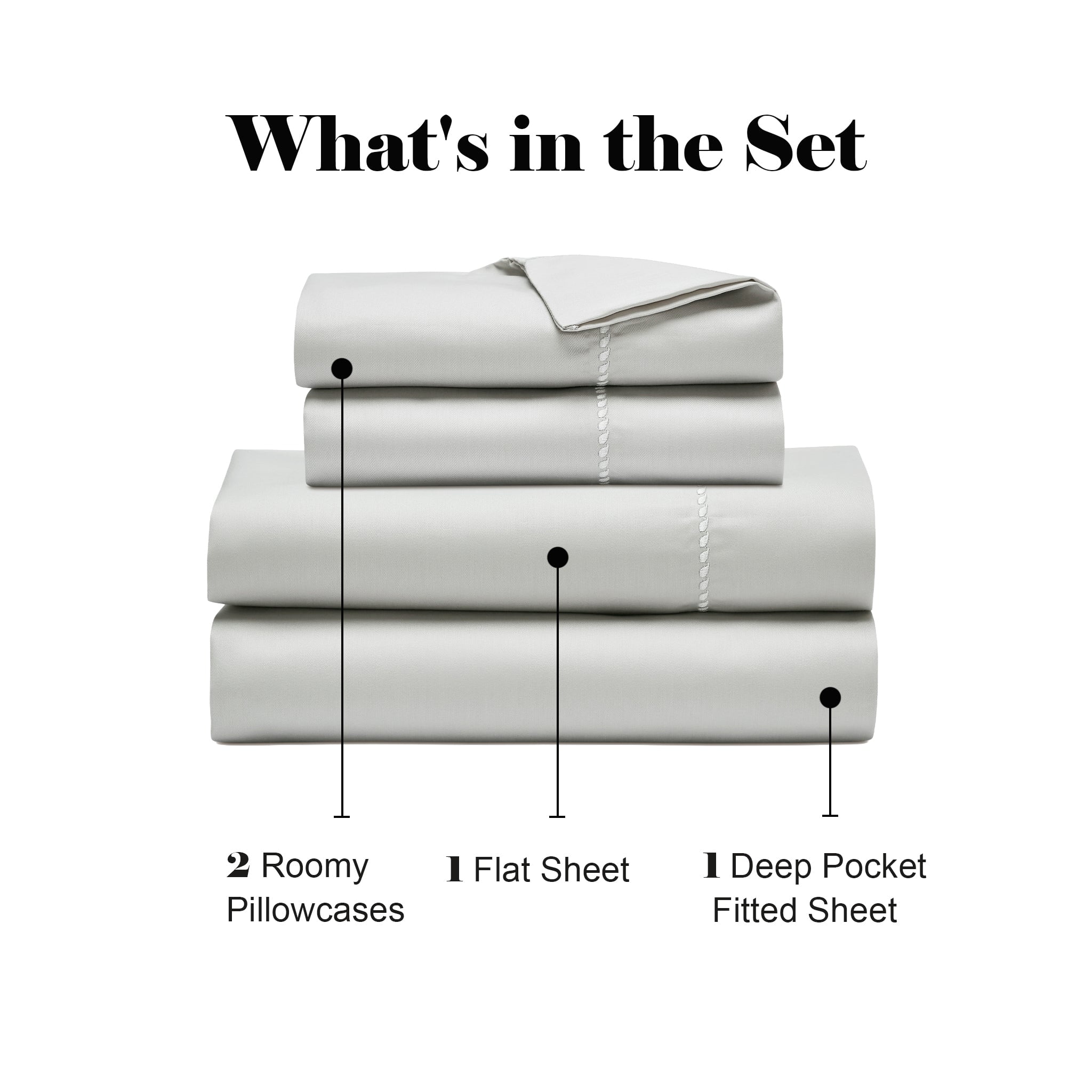 Superior Cotton Blend 600 Thread Count Dash Stitch Hem Sheet Set, Split King, Platinum