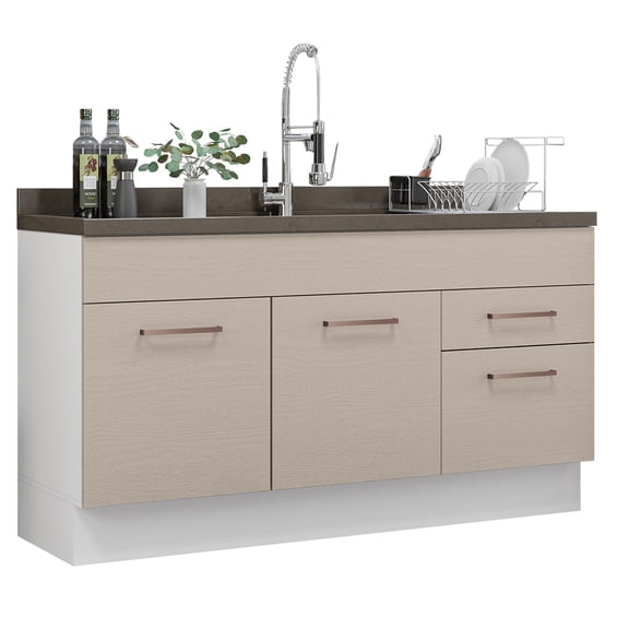 Mueble de Cocina Para Tarja 150 cm 2 Puertas y 2 Cajones (Sin Tablero Ni Tarja) Blanco/Crema Agata Madesa