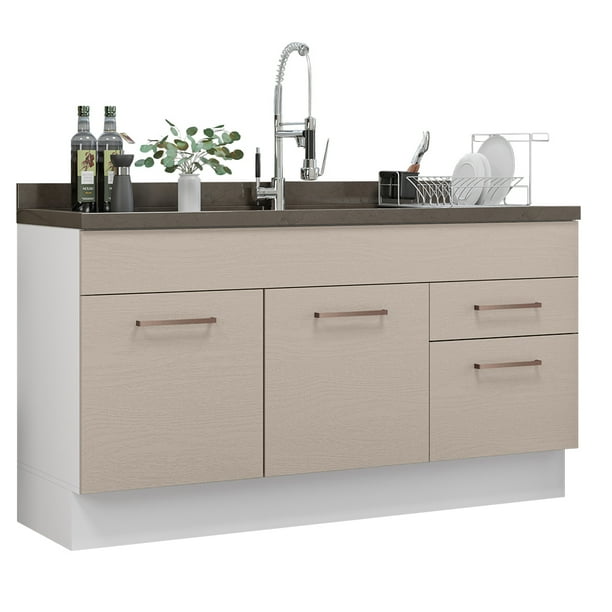 Mueble de Cocina Para Tarja 150 cm 2 Puertas y 2 Cajones (Sin Tablero Ni Tarja) Blanco/Crema Agata Madesa