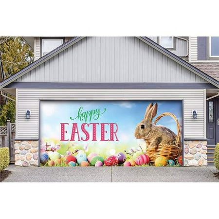 My Door Decor 285906EAST-003 36 x 80 in. Happy Easter Bunny Basket Holiday Front Door Mural Sign Banner Decor, Multi Color