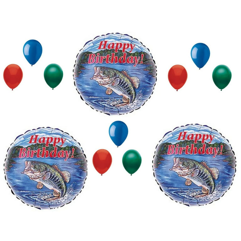 Bass Fish Fishing Birthday Party Balloons Decoration Supplies Camping 12 pcs
