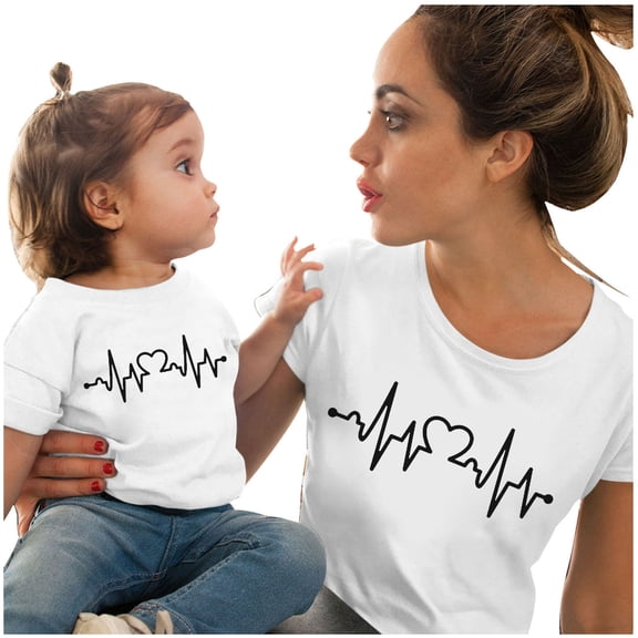 Odeerbi Mommy And Me Tops Matching Outfits Kids Boy Girls Clothes Love Print Short Sleeve T-shirts Tops Blouse